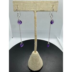 Genuine amethyst and sterling silver dangle earrings